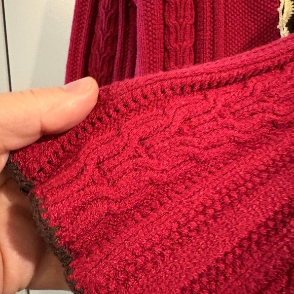 Anne Klein Cable Knit Cardigan Sweater Burgundy Cream Brown Tie Size Large - Picture 7 of 14